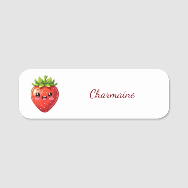 Monogram cute strawberry kawaii namensschild (Vorderseite)