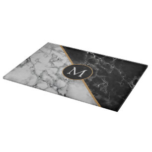 Monogram Cutting Board Schwarz-weißer Marmorstein Schneidebrett