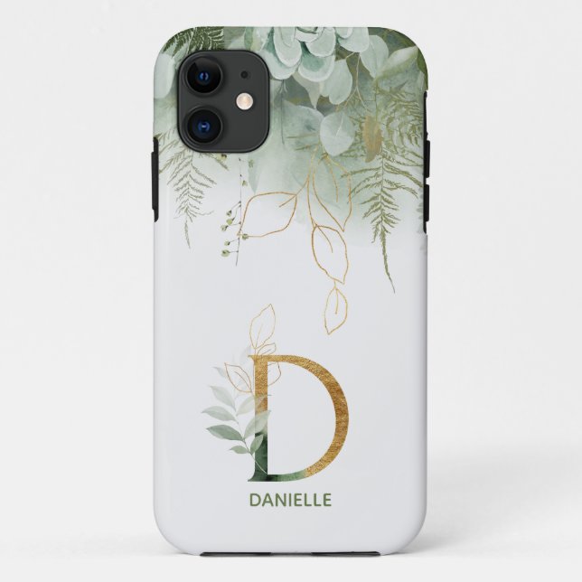 Monogram D Elegant Greenery Case-Mate iPhone Case (Rückseite)