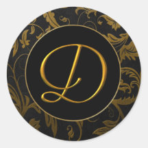 Monogram D Gold and Black Damask Wedding Siegel