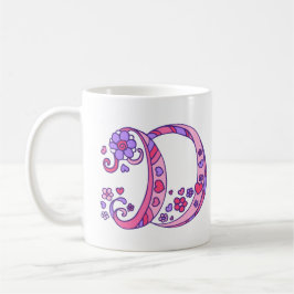 Monogram D herzen & Blume rosa Tasse