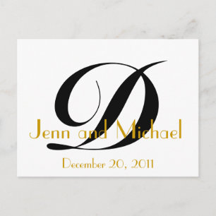 Monogram D Save the Date Card Gold Schwarz-weiß Ankündigungspostkarte