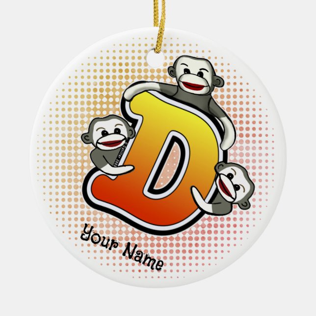 Monogram D Sock Monkey Keramik Ornament (Vorne)