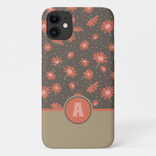 Monogram Daisies Coral Pink Floral Muster Case-Mate iPhone Hülle (Rückseite)