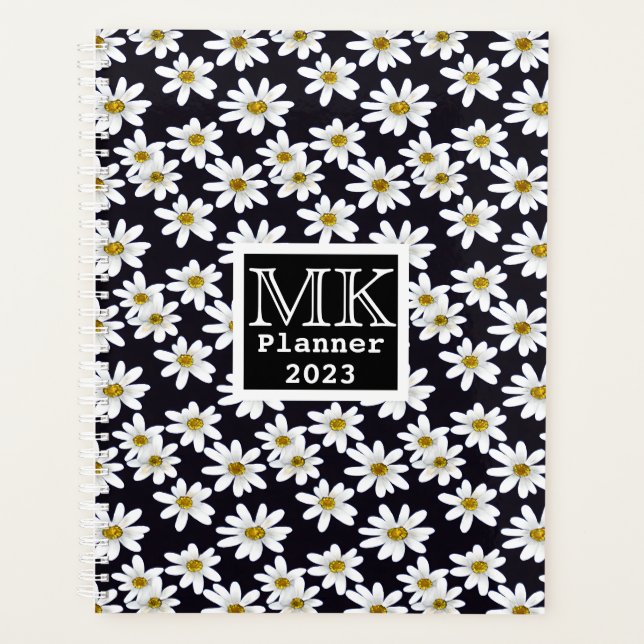 Monogram Daisy Floral Pattern Planer (Vorderseite)