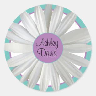 Monogram Daisy Runder Aufkleber