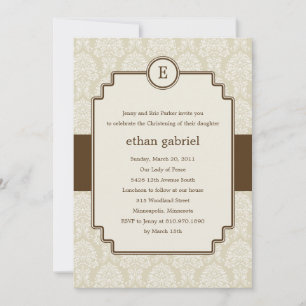 Monogram Damask Baptisse/Christening Invite - brau Einladung
