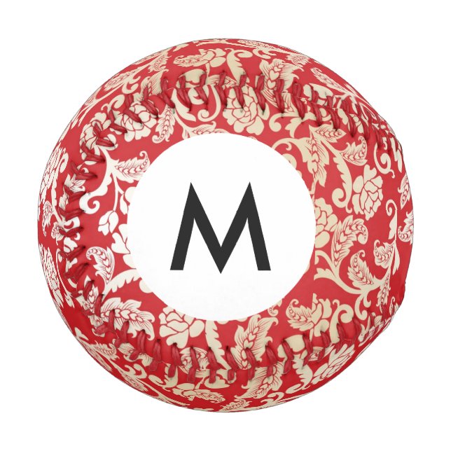 Monogram Damask Blumenmuster Baseball (Vorderseite Links)