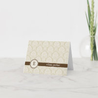 Monogram Damask Danke-Karte - Braun
