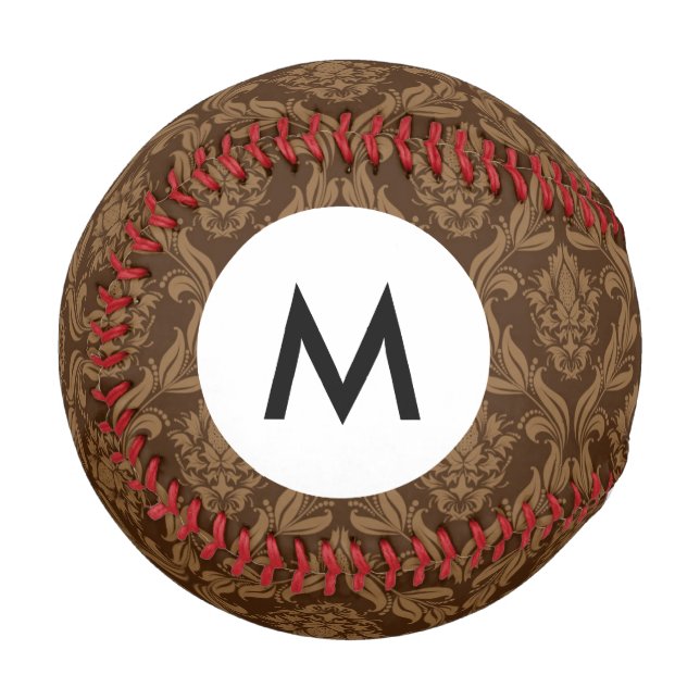 Monogram Damask Hintergrund 2 Baseball (Vorderseite Links)