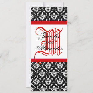 Monogram Damask Hochzeit Einladung Rot und Schwarz