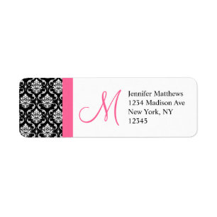 Monogram Damask Pink Address Labels