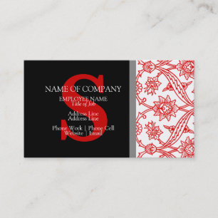 Monogram Damask Red Black Gray Gray Stylish Modern Visitenkarte