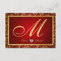 Monogram Damask Red/Gold RSVP Cards