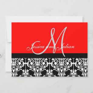 Monogram Damask Schwarze und rote Einladung