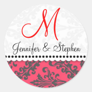 Monogram Damask Siegel Stickers : : Rot