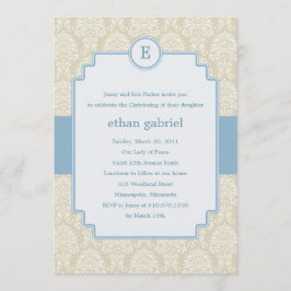Monogram Damask Taufen/Christening Invite - Blau Einladung