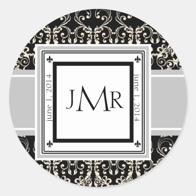 Monogram Damask-Umschlag Aufkleber (Vorderseite)