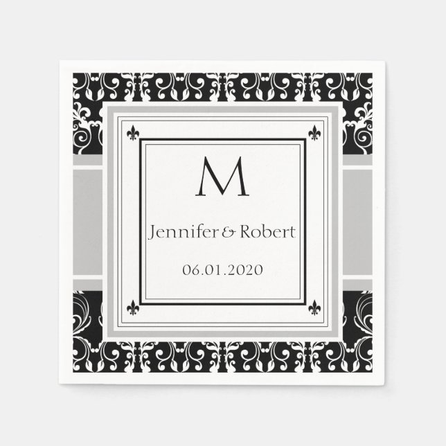 Monogram Damask Wedding Napkin Serviette (Vorderseite)