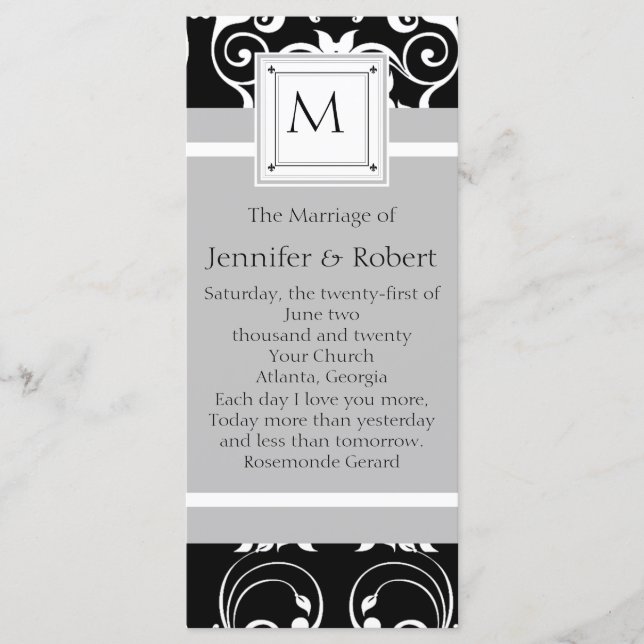 Monogram Damask Wedding Program Programm (Vorderseite)