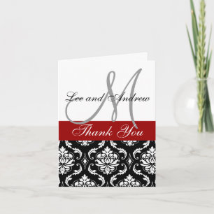 Monogram Dankeschön Card Damask Hot Red Dankeskarte