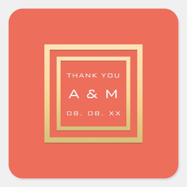 Monogram Dankeschön Gold Frame Minimalismus Datum  Quadratischer Aufkleber (Vorderseite)