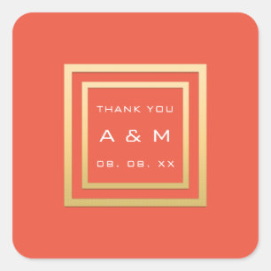 Monogram Dankeschön Gold Frame Minimalismus Datum  Quadratischer Aufkleber