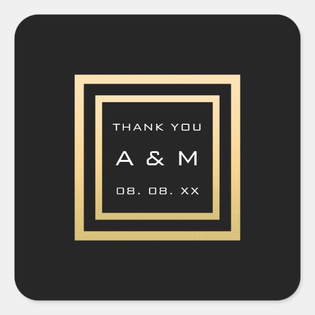 Monogram Dankeschön Gold Frame Minimalismus Datum  Quadratischer Aufkleber (Vorderseite)