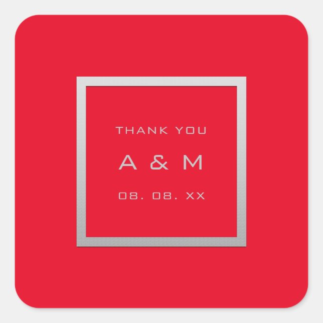 Monogram Dankeschön Graues Rahmen Silver Wedding G Quadratischer Aufkleber (Vorderseite)