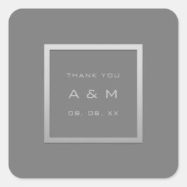 Monogram Dankeschön Graues Rahmen Silver Wedding G Quadratischer Aufkleber