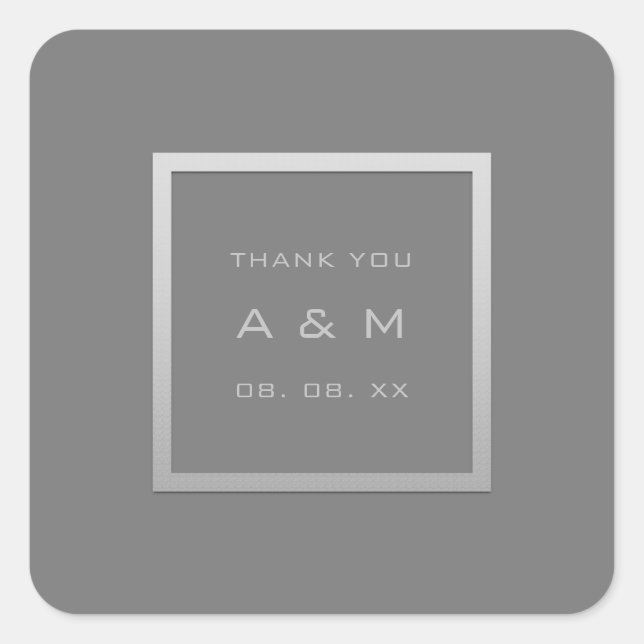 Monogram Dankeschön Graues Rahmen Silver Wedding G Quadratischer Aufkleber (Vorderseite)