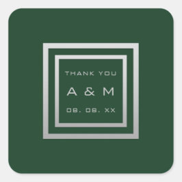 Monogram Dankeschön Graurahmen Silver Wedding Wood Quadratischer Aufkleber