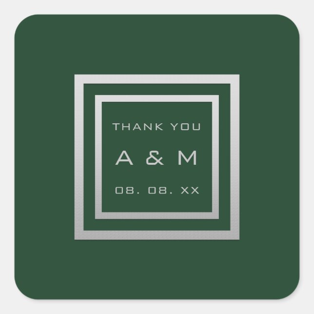 Monogram Dankeschön Graurahmen Silver Wedding Wood Quadratischer Aufkleber (Vorderseite)