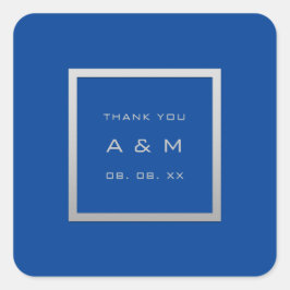 Monogram Dankeschön Gray Frame Silver Wedding Blue Quadratischer Aufkleber