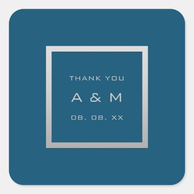 Monogram Dankeschön Gray Frame Silver Wedding Gray Quadratischer Aufkleber (Vorderseite)