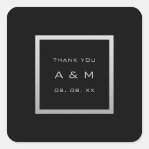 Monogram Dankeschön Gray Frame Silver Wedding Gray Quadratischer Aufkleber