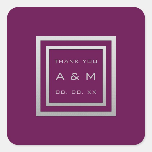 Monogram Dankeschön Gray Frame Silver Wedding Mars Quadratischer Aufkleber (Vorderseite)