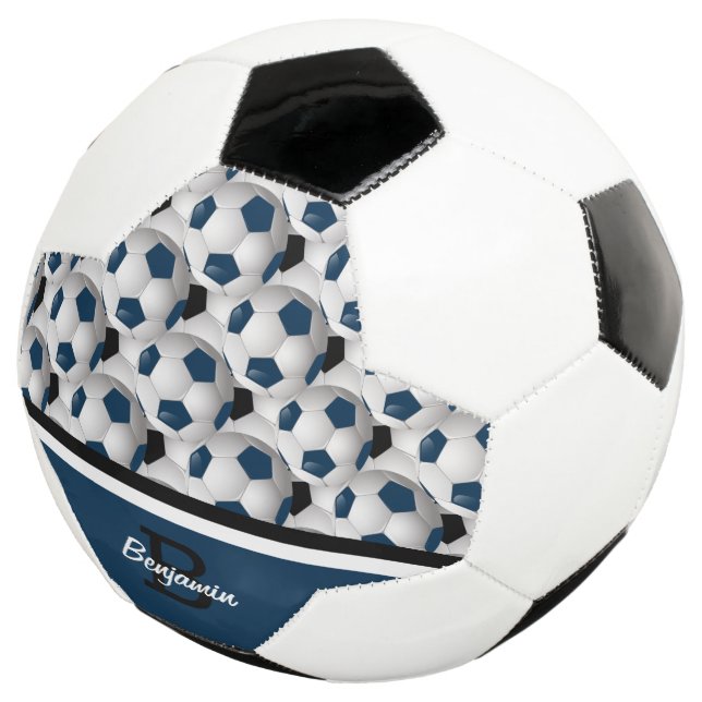 Monogram Dark Blue Black Soccer Ball Pattern (Dreiviertel)