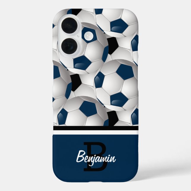Monogram Dark Blue Black Soccer Ball Pattern Case-Mate iPhone Hülle (Rückseite)