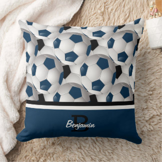 Monogram Dark Blue Black Soccer Ball Pattern Kissen