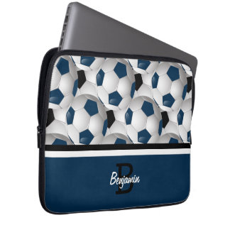 Monogram Dark Blue Black Soccer Ball Pattern Laptopschutzhülle