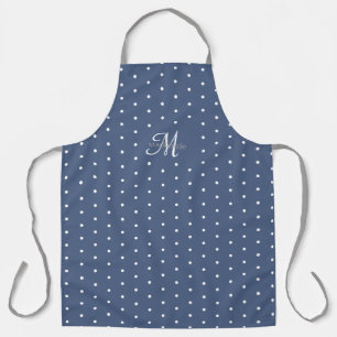 Monogram Dark Blue Grey White Polka Dots Chic Schürze