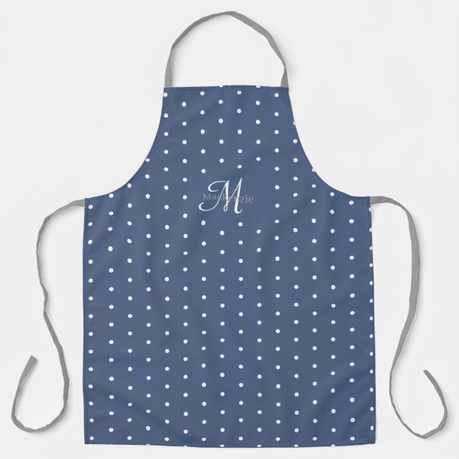 Monogram Dark Blue Grey White Polka Dots Chic Schürze (Vorderseite)