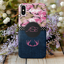 Monogram Dark Blue Jeans Pink Antler Niedliche Cam Case-Mate iPhone Hülle