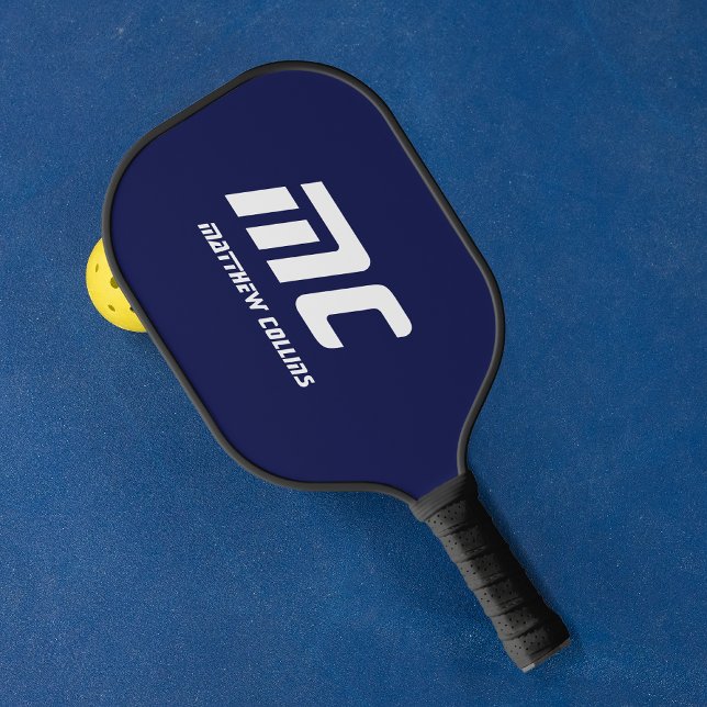 Monogram Dark Blue Minimalistisch Name White Text  Pickleball Schläger (Monogram Dark Blue Minimalist Name White Text Men Pickleball Paddle)
