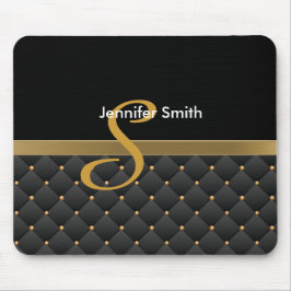 Monogram Dark Gold & Black Muster Design Mousepad