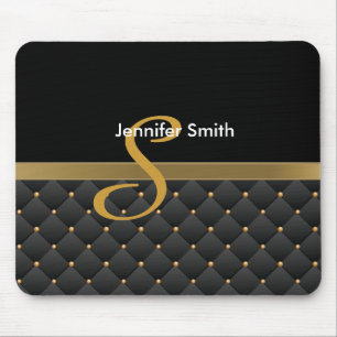 Monogram Dark Gold & Black Muster Design Mousepad