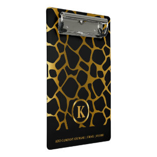 Monogram Dark Gold und Black Giraffe Muster Mini Klemmbrett