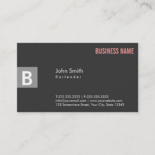 Monogram Dark Grau Barkeeper Business Card Visitenkarte