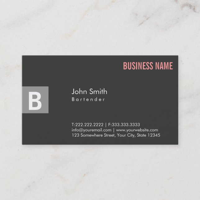 Monogram Dark Grau Barkeeper Business Card Visitenkarte (Vorderseite)